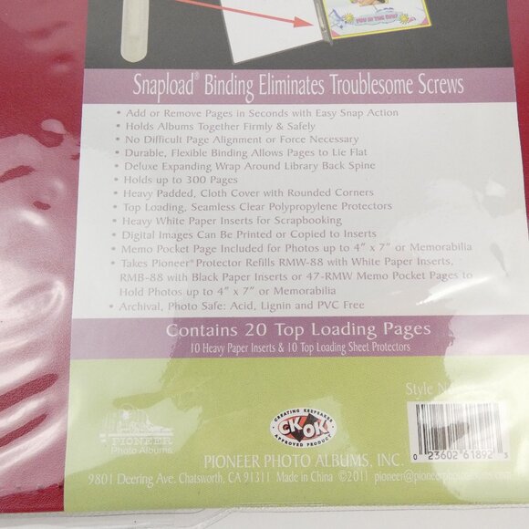Pioneer Scrapbook Album Snapload 8"x8" Red Deluxe Top Loading 20 Pages NEW - Picture 9 of 12